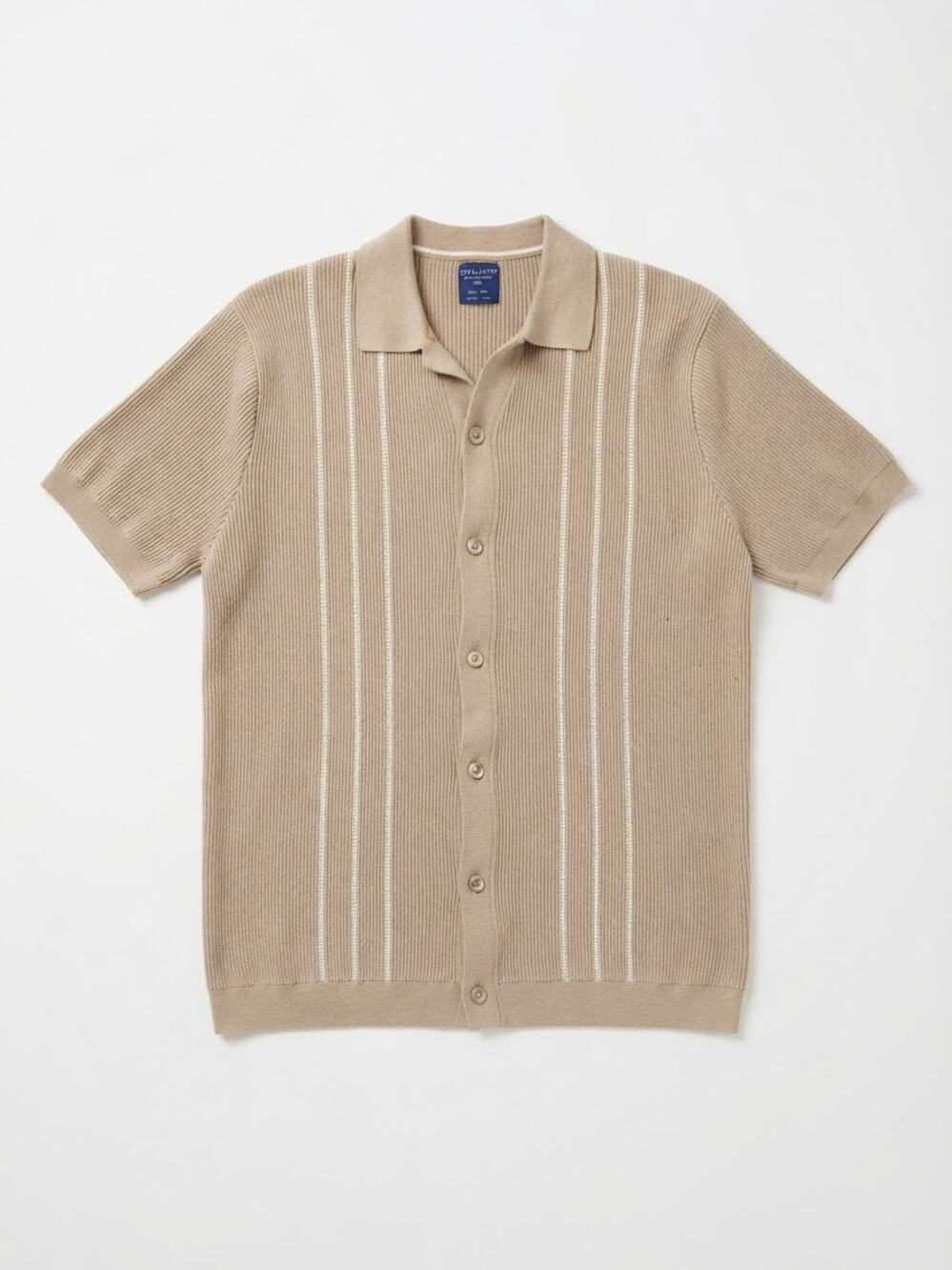 Steel & Jelly Polo Shirt Men Size L Knit Tan Striped Button Front Cardigan Fall